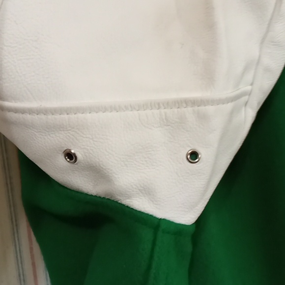 Green Wool And White Leather Letterman's Jacket - Picture 4 of 13